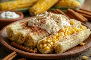 Tamales with Corn Filling, Cream, and Cinnamon