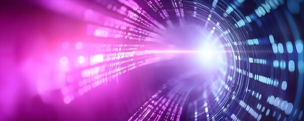 Poster - Futuristic Data Tunnel - Immersive Cybernetic Environment with Glowing Waves and Fluid Patterns in a Digital Matrix