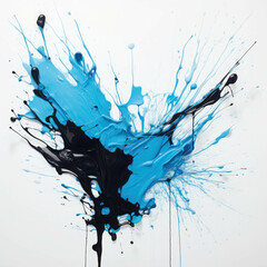 Poster - Abstract Art with Black and Blue Splashes on White Background