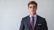 © chusnul - A young man in a formal suit poses confidently against a neutral background, showcasing professionalism and style.