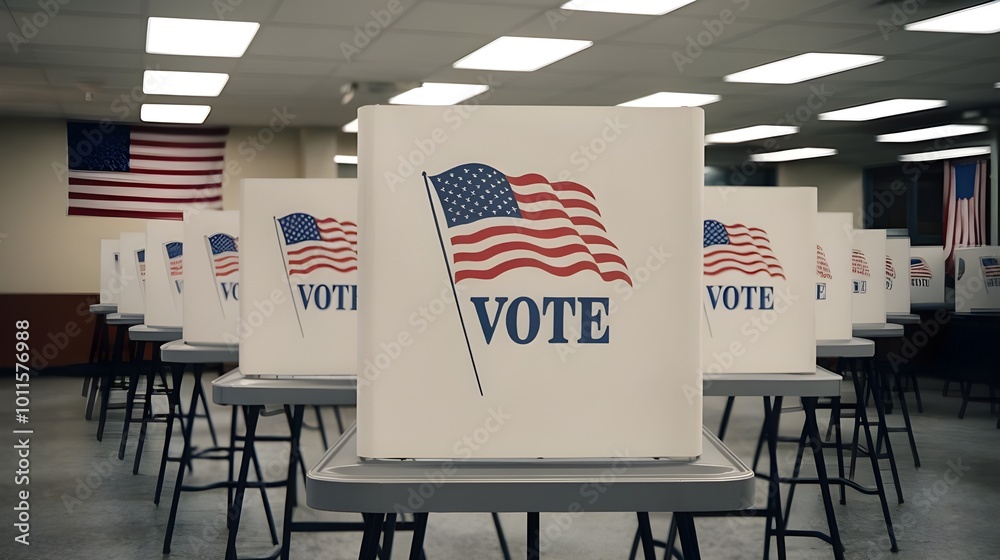 US election row of voting booths at polling stations during the