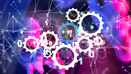 Poster - Neural network 3D illustration. Big data and cybersecurity