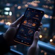 © STK - Futuristic Smartphone Interface with Cityscape and Data Visualization