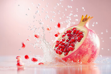 fresh pomegranate with water splash