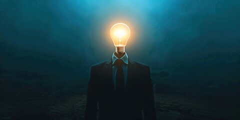 Lightbulb illustration over a business leaderâ€™s head, representing visionary leadership concepts