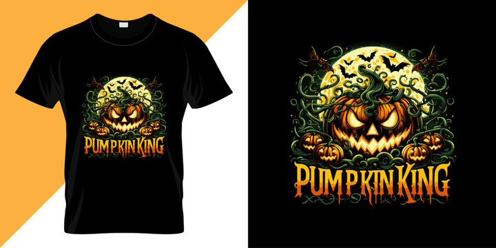 Pumpkin King – Halloween T-shirt Design Vector. Happy Halloween lettering. Greeting cards, posters, banners, flyers and invitations. Happy Halloween text, holiday background stock illustration