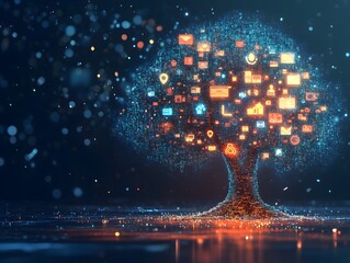 Poster - Digital Tree with Colorful Social Media Icons