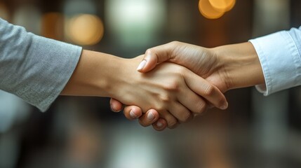 Poster - Two Business woman and partner shaking hands with a colleague