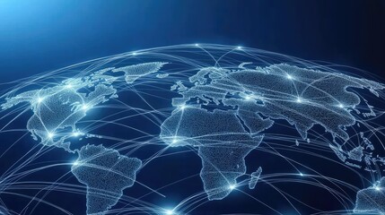 Fototapete - a world map designed with glowing connections highlights the global network of digital technology, i