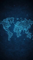 Fototapete - a world map designed with glowing connections highlights the global network of digital technology, i