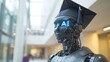 © leszekglasner - AI robot wearing a graduate cap graduated from university, artificial intelligence is replacing and displacing humans