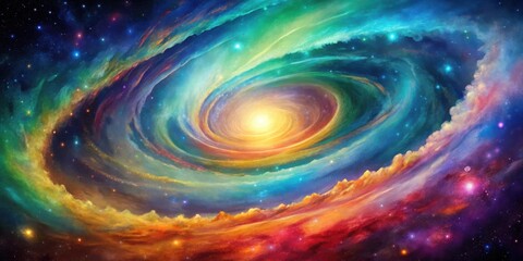 a cosmic swirl of colors, illuminated by a brilliant star, creates a celestial tapestry of wonder