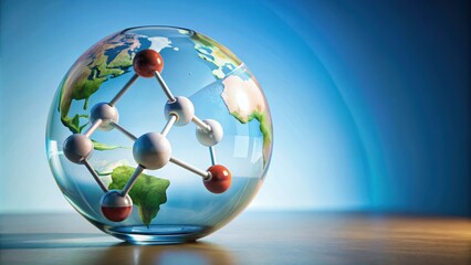 Wall Mural - a glass globe encapsulating a world represented by a molecular structure, symbolising the interconne