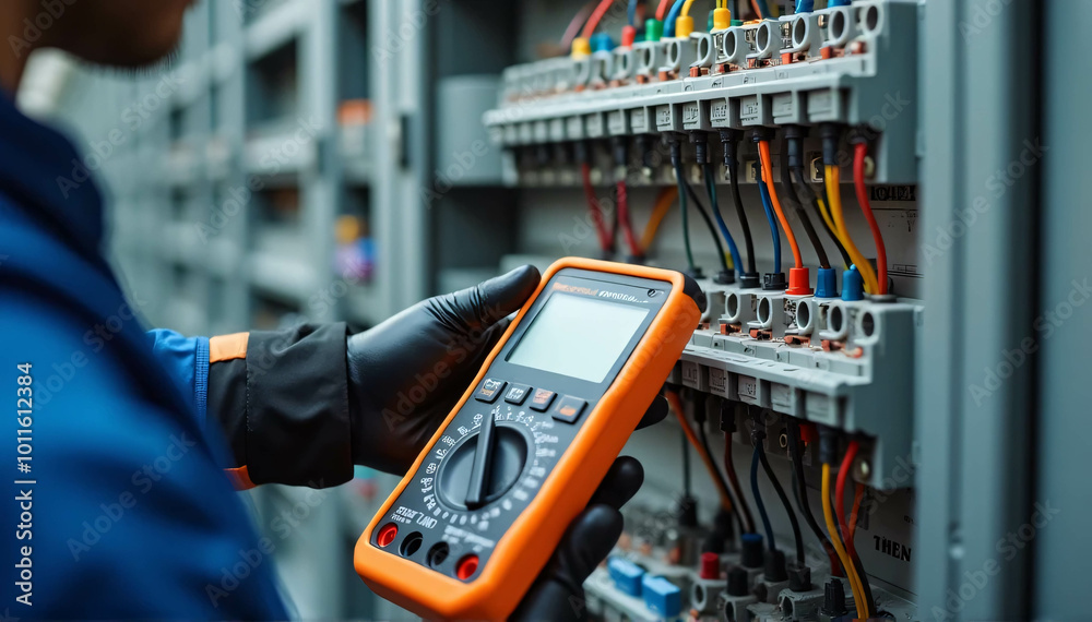 Stock-Foto „Electrical testing industrial electrical circuits using a ...