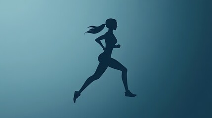 Poster - A sleek and modern logo design featuring a dynamic woman running, rendered in slate blue, ideal for a fitness or wellness brand.