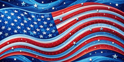 Wavy American Flag with Stars, Abstract, 4th of July, Patriotic, USA