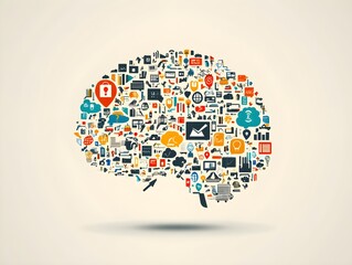 Poster - Creative Brain with Colorful Icons and Symbols