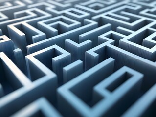 Poster - 3D Abstract Maze Design in Blue Tone