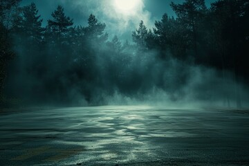 Wall Mural - dark empty scene, night landscape, gloomy forest, nature scene with forest and moonlight, night view