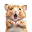 © praewpailyn - A cute hamster with an expressive face, wide-open mouth, and tiny paws, captured in vivid detail against a clean white background.