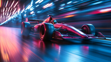 Red Race Car 3D Illustration - Speeding Through City Lights