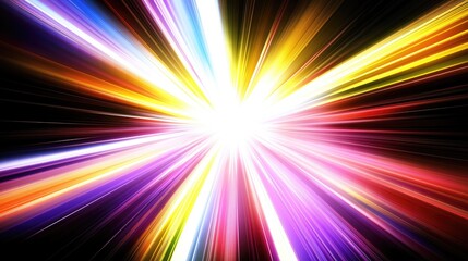 Poster - Dynamic rays of colorful light radiate from a central point, forming an abstract backdrop