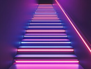 Aufkleber - Neon Lit Staircase with Colorful Light Effects
