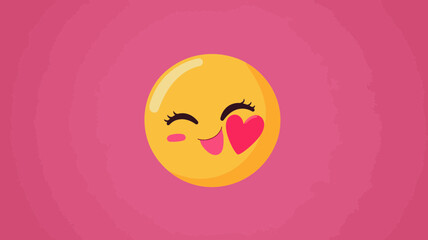 Poster - Cute Winking Face Throwing a Kiss Emoji on Pink Background | Flat Emoticon Design | Romantic Gesture Icon for Messages and Social Media