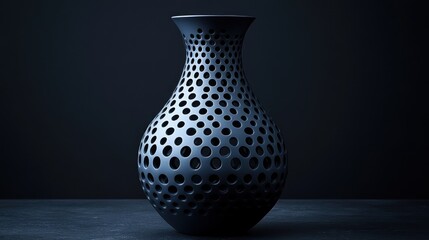 Sticker - A modern black vase with a unique perforated design.