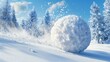© RaeLi - A large snowball is rolling down the mountain as an avalanche unfolds. This snowball has formed amidst the accumulation of snow and is now tumbling down the slope.