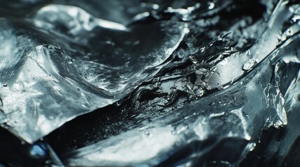 Poster - Close-up of crumpled metallic surface with reflections and textures.