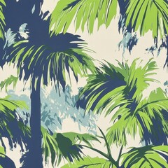 Wall Mural - Tropical Palm Leaves Pattern with Artistic Brush Strokes