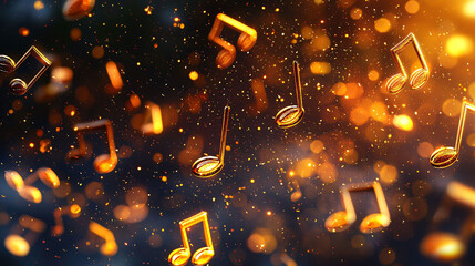 Poster - Vibrant musical notes float gracefully in shimmering background, creating lively and enchanting atmosphere filled with rhythm and joy