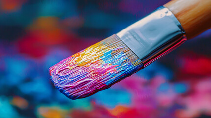 vibrant paintbrush dipped in colorful paint creates stunning visual effect, showcasing blend of hues that inspire creativity and artistic expression