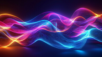 Poster - Vibrant neon waves create mesmerizing abstract spectrum, showcasing dynamic interplay of colors and light. flowing patterns evoke sense of energy and movement