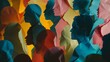 © VK Studio - Artistic paper cutouts overlap, creating a mosaic of vibrant, silhouetted profiles in colorful shades, capturing diversity and unity.