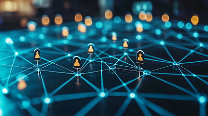 Poster - digital network illustration showcasing interconnected nodes with security icons, symbolizing online safety and connectivity. vibrant blue lines and glowing points create modern, tech savvy