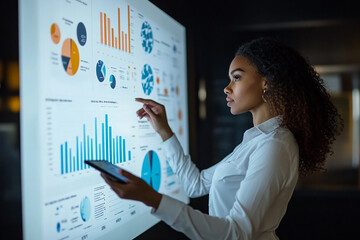 woman looking at statistics chart