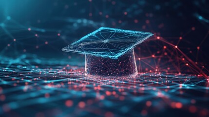 Poster - A digital graduation cap symbolizing education and technology in a networked environment.