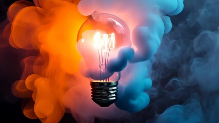Poster - Light bulb surrounded by colorful smoke, artistic illumination concept