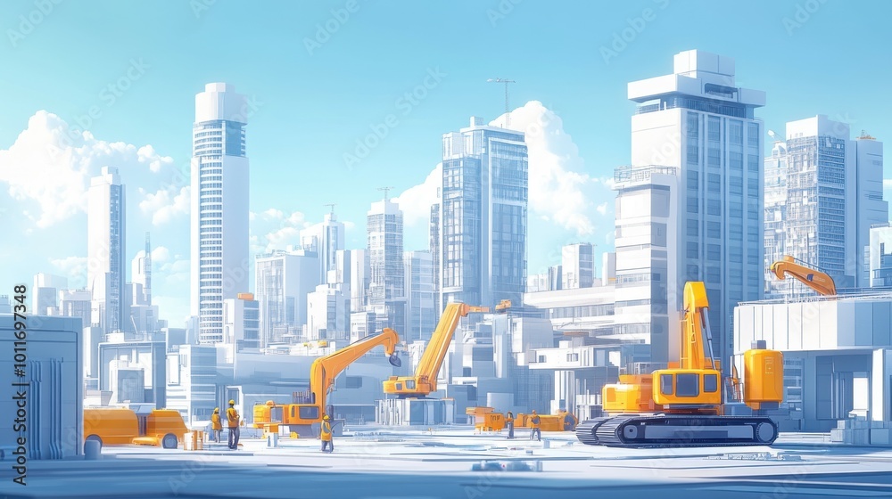Infrastructure development scene featuring engineers reviewing ...