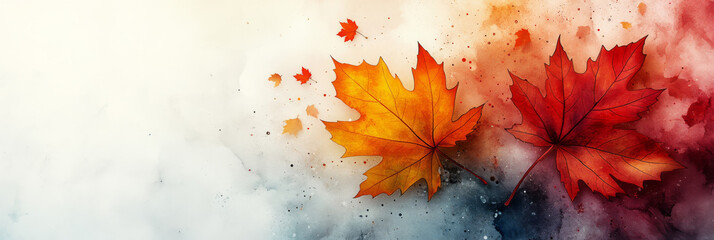 Wall Mural - Autumn leaves in shades of red and orange on a white background.