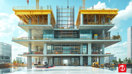 Poster - Construction site with a modern building under development