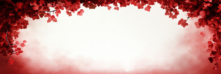 Wall Mural - Red leaves frame a white background.