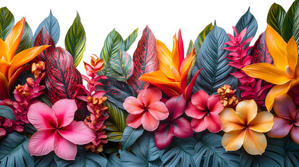 Leinwandbilder - Lush and vibrant floral composition featuring a diverse array of exotic tropical leaves,flowers,and blooms in a natural,botanical setting.