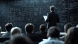 © Dmitry - Attendees listen intently as the speaker elucidates intricate concepts on a chalkboard filled with diagrams and equations, fostering a thoughtful atmosphere