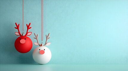 Minimalist Reindeer and Ornament Christmas Background in Red and Blue