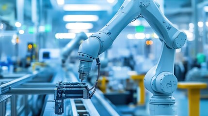 Poster - A robotic arm working in an industrial setting for automation and manufacturing processes.