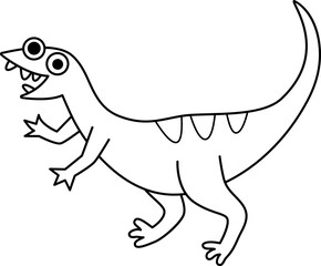 Poster - Vector black and white compsognathus icon. Cute dinosaur line illustration for kids. Funny dino clipart for children isolated on white background. Cartoon prehistoric animal coloring page