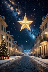 Wall Mural - abstract background with star dark blue and gold particle christmas background ultra realistic photo